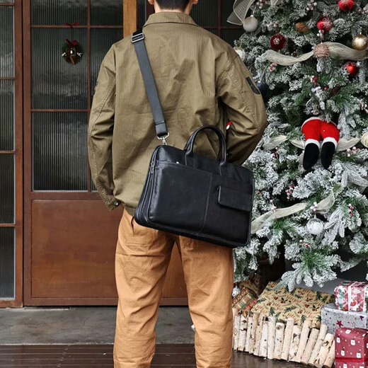 HEZZ JONES2026 new handbag imported vegetable tanned cowhide briefcase business casual business trip computer bag soft leather briefcase imported black vegetable tanned cowhide 42*28*9 cm