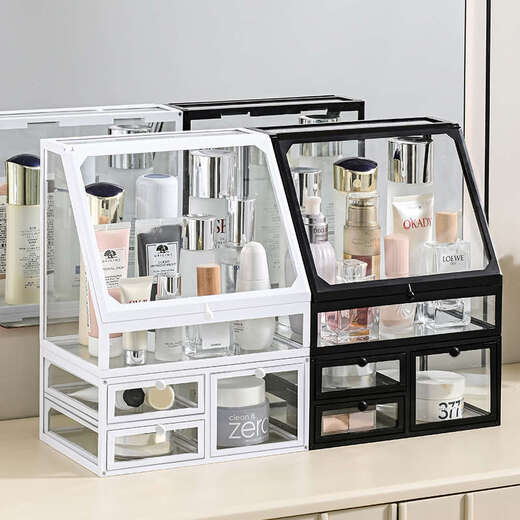 Yusenyi Desktop Storage Box High-end Sensory Dressing Table Skin Care Product Storage Rack Desktop Eyebrow Pen Brush Bucket Set of Two (Dust-proof Top with Three Drawers)