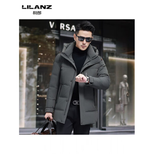 LILANZ Зимняя одежда для папы для молодых и средних лет, белая утиная пуховая куртка с отворотами и капюшоном, корейский пуховик, мужская простая куртка, мужская, зеленая, 2519-съемная подкладка на утином пуху, 14XL (190)
