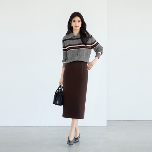 Eveli (eifini) Eveli Stripe Contrast Color Fashionable Wool Sweater Women's 2025 Winter New Versatile Casual Sweater Women Gray M