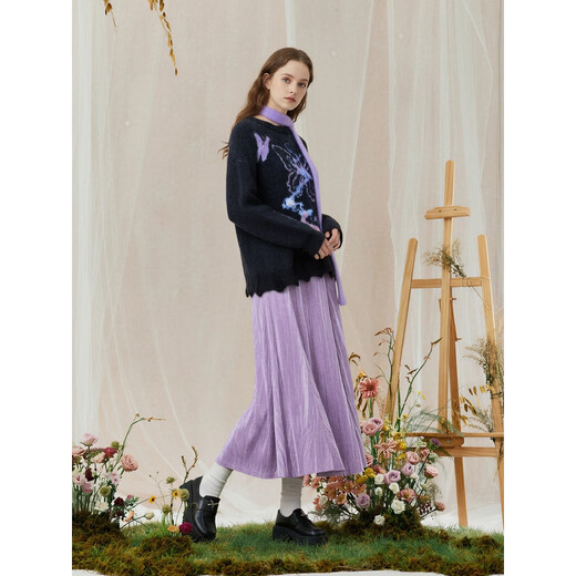 Two or Three Things Skirt Winter 2026 New Purple A-Line Skirt Women's Velvet Versatile Long Skirt Twilight Old Dream Purple-y L