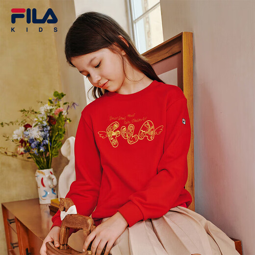 FILA Children's Clothing New Year's Sweater 2026 Spring Pullover Red New Year's Wear for Boys and Girls