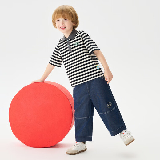 Ma Latin (M.Latin) Maratin children's T-shirt 26 summer new boys Bugs Bunny IPpolo collar short-sleeved T-shirt Key Black (black strip) 120