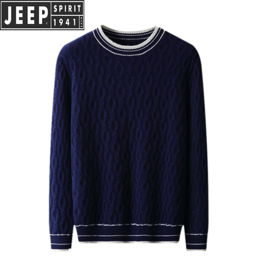 JEEP SPIRIT Jeep cardigan men's thick wool warm winter new sweater sweater fashion round neck pullover casual contrast color navy S