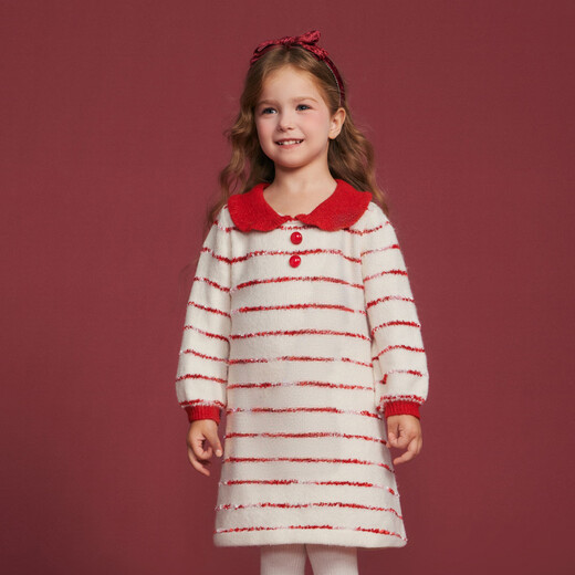 DEESHA official children's clothing girls' dress winter new style girl baby toddler fashion contrast color small lapel three-dimensional button cherry red 120