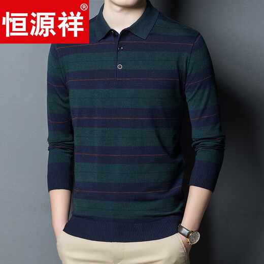 Hengyuanxiang high-end middle-aged men's long-sleeved T-shirt men's spring thin lapel wool sweater loose dad wear Molan 3015 M 165