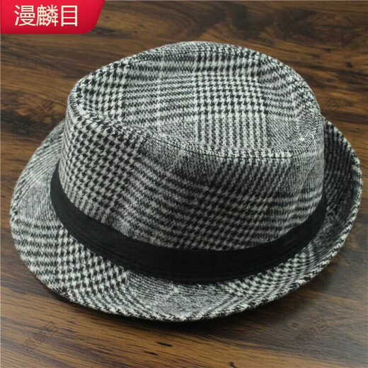 Manlin woolen top hat men's British jazz hat middle-aged and elderly retro warm gentleman hat Korean version trendy M (56-58cm cloth strip black and white
