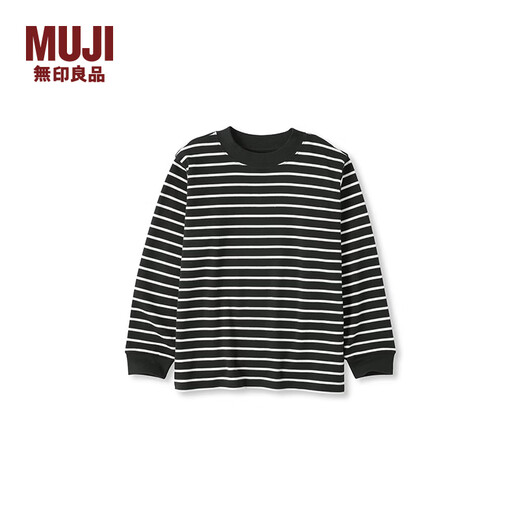 MUJI Big Children's Fleece Round Neck Long Sleeve T-shirt Children's Bottoming Shirt Children's 25 Years Winter CB1P7A5A Black Stripes 130/64A