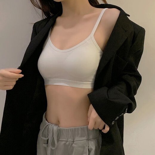Camisole vest female student beautiful back sports bra one-piece no rims anti-tube top push-up anti-sagging bra quality version white S recommended 70-90Jin Jin equals 0.5 kg