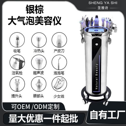 Silver Brown Skin Management Comprehensive Instrument Small Bubble Beauty Instrument Facial Cleansing Blackhead Absorbing Beauty Salon Special Instrument Upgraded Silver Brown + Skin Detection Metal Handle