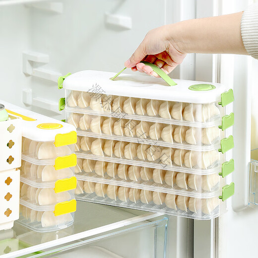 Magic Dou Shenghuo sandwich dumpling freezer box refrigerator side door special crisper food-grade packing and organizing box space-saving dumpling box green 31x8x17cm 5-layer dumpling box