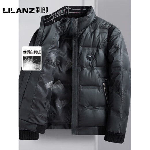 利郎（LILANZ）2025冬季新款皮羽绒服男士立领加厚中年爸爸冬装外套鸭绒防寒保暖 黑色 A03-旗舰款 M 170