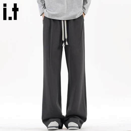 CHOCOOLATE it meniscus spliced casual pants men's trendy loose autumn and winter straight casual pants dark gray M