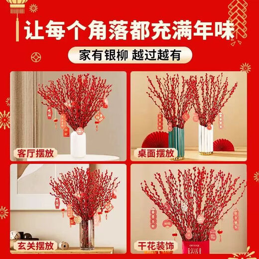 Xingxiang silver willow fresh branches New Year's Eve flowers red silver willow 60cm high 30 pieces + random cards not including pots straight from the source