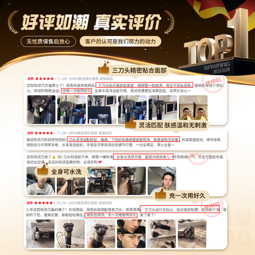 Sawang German Electric Shaver for Men 2025 New Shaver Best Selling Number One 9 Factor Display Three Heads Double Ring High Power Household Smart Washable Gift for Boyfriend and Father Wet and Dry Shaver | Suitable for Sensitive Skin Upgraded 6 Series PRO Four-in-One