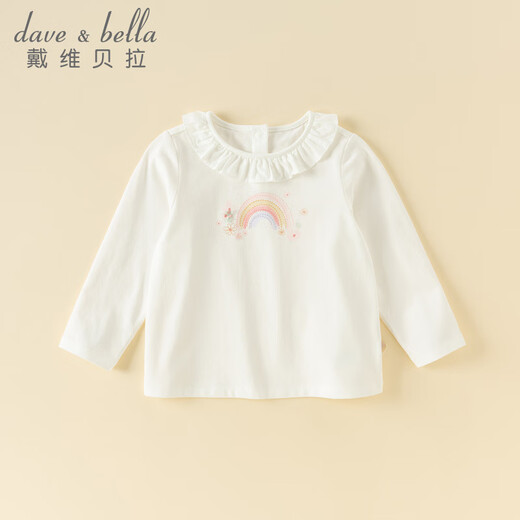 DAVE&BELLA 2026 spring new children's long-sleeved T-shirt pure cotton girls' tops sweet children's bottoming shirts baby girl clothes white ready stock 110 cm (recommended height 100-110cm)