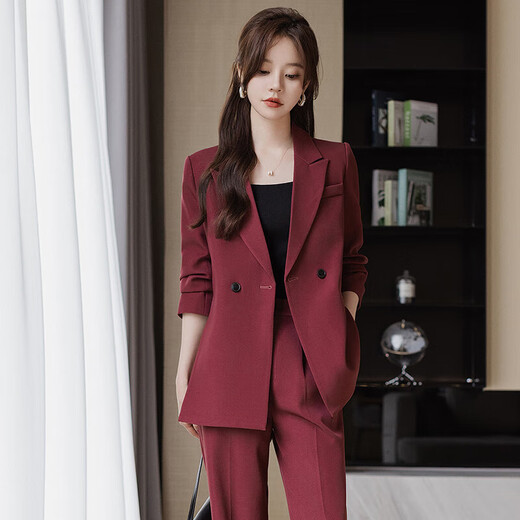 High-end suit suit for women 2025 new spring fashion temperament goddess style casual suit jacket two-piece set black jacket + B168# trousers XL (recommended 108-118 Jin Jin equals about 0.5 kg)