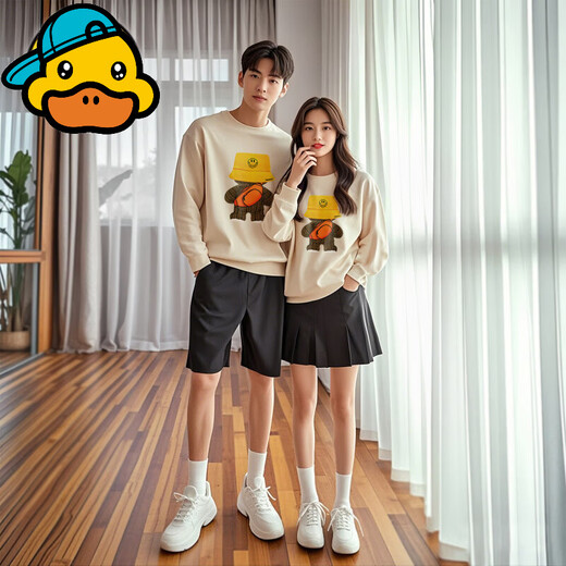 G.duck's special parent-child clothing 2025 new autumn clothing for a family of three, patch embroidered sweatshirts, stylish romper for boys and girls, apricot (patch embroidered) 175 Adult L