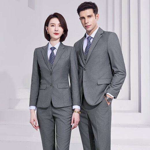 Professional suits for men and women, formal jackets, sales department sales work clothes, 4S store work clothes, bank suits, men - light gray jacket + trousers 2XL