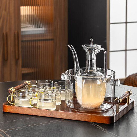 BOMP Japanese-style high temperature resistant glass wine kettle household wine warmer old-fashioned wine kettle hot wine scalding wine kettle white wine cup set imitation Song Dynasty wine kettle + binaural wine warmer + electric ceramic stove 600W 600ml