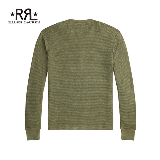 RRL Men's Spring 26 Garment Dyed Waffle Knitted Cotton Henley RL95601 300-Tree Green L