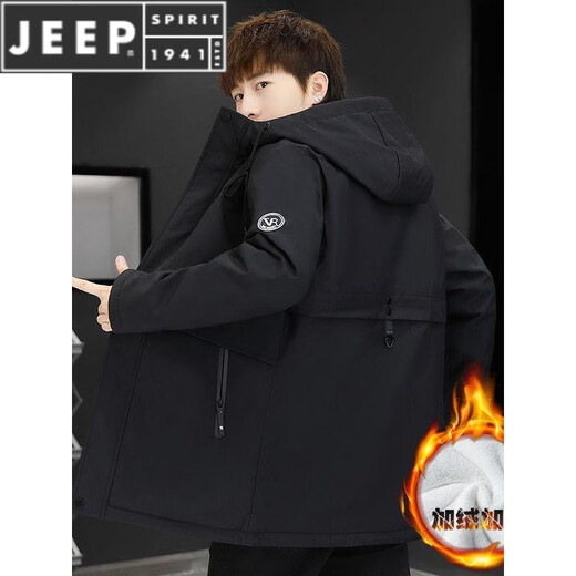 JEEP SPIRIT куртка мужская бархатная утепленная четверть в корейском стиле модная и красивая осенне-зимняя куртка для молодежи и среднего возраста мужская куртка с капюшоном ветровка 07 темно-синяя плюс бархатная куртка M