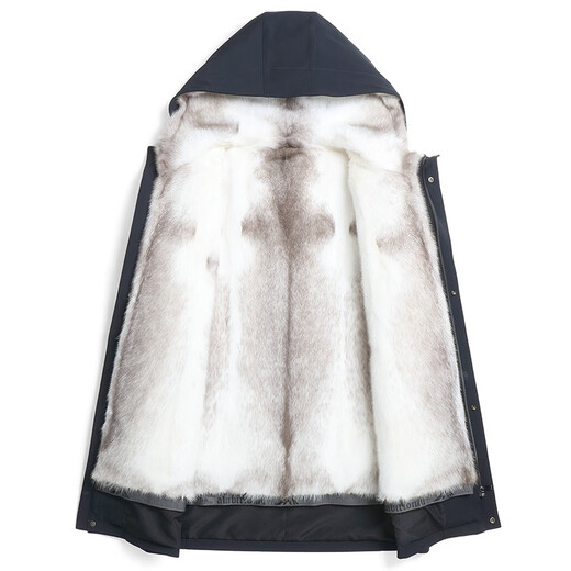 CHEVALPES international first-line brand new imported whole mink pie overcomes men's fur one-piece mink liner medium long mink large navy blue black whole mink + rabbit fur sleeves L 170