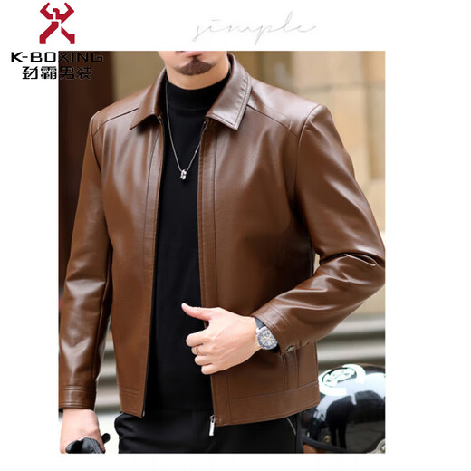 KBXNG Jinba Haining genuine leather jacket men's lapel middle-aged cadres spring and autumn thin casual dad wear sheepskin jacket stand-up collar black single style stand-up collar black single style M 170 weight 100-120 Jin Jin is equal to 0.5 kg