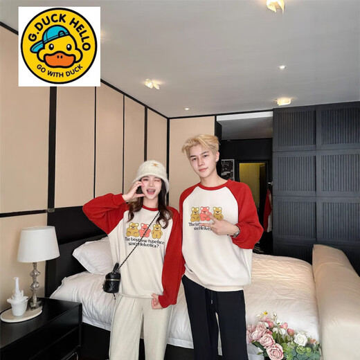 G.duck Korean version of baby crawling clothes, winter clothes, family of three bears, contrasting color parent-child sweatshirts, plus velvet baby jumpsuits 2023 trendy color matching (plus velvet) 175 L