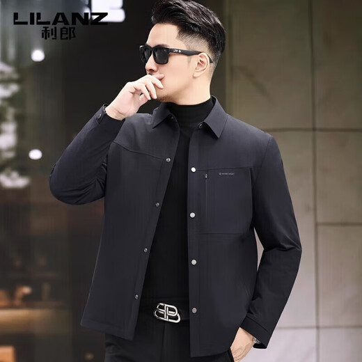 利郎（LILANZ）男士短款羽绒服翻领商务休闲黑色保暖男外套冬季轻薄爸爸装 深蓝色 4XL 195 建议185-190斤
