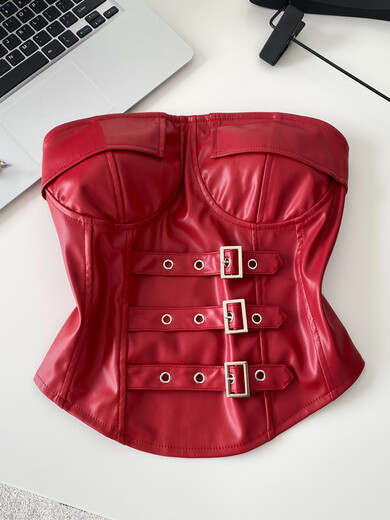 Pure Desire Hot Girl Design Button Lace Sleeveless Tube Top Women's Autumn Waist Cinch Versatile Chic Leather Top Red One Size
