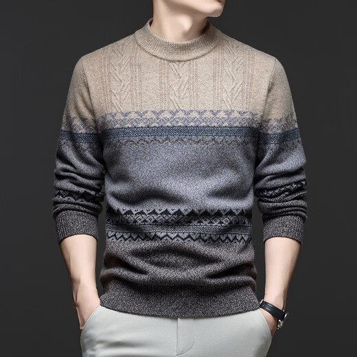 Wirpta high-end brand half turtleneck contrasting color sweater for men spring and autumn new pure wool sweater men's casual thickened sweater off-white (spot Suda) M 105