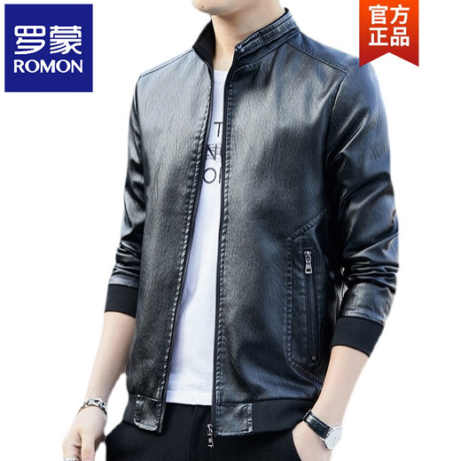 ROMON Leather Men's Jacket 2026 Autumn and Winter Korean Style Winter Clothes Velvet Thickened Soft Leather Jacket Motorcycle Trend 926 Black Regular M 90-108Jin Jin is equal to 0.5 kg