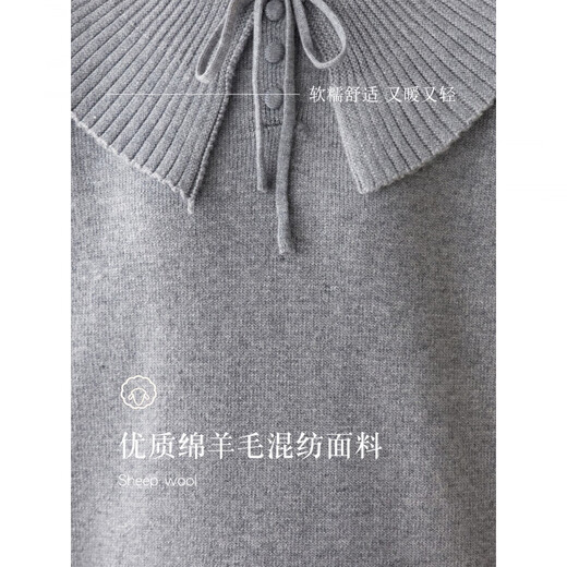 La Chapelle Korean baby lotus leaf collar lace-up sweater for women 2025 new autumn and winter style age-reducing sweater with bottoming top off-white L 110-120Jin Jin equals 0.5 kg