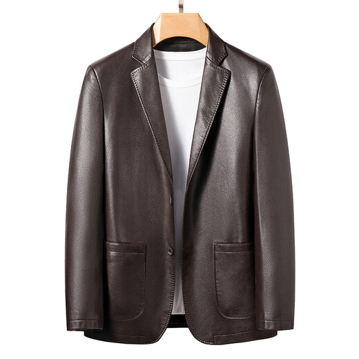 New first-layer sheepskin suit collar men's leather jacket men's slim leather jacket black M 170