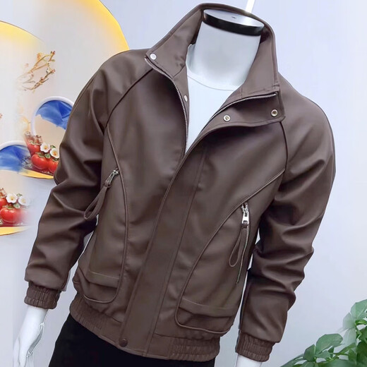 Playboy Korean version stand-up collar trendy brand handsome men's PU leather jacket slim and versatile autumn and winter youth Douyin fashion leather jacket black S weight (95-110) Jin Jin is equal to 0.5 kg