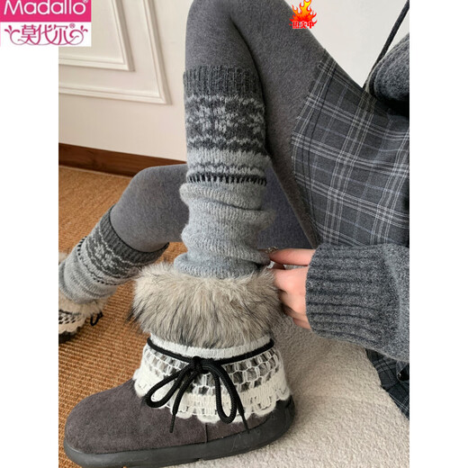 Modal Fair Isle heap socks autumn and winter knitted gray calf socks y2k Christmas snowflake mid-calf leg sleeves for women to keep warm gray one size