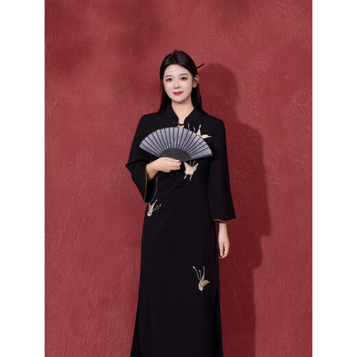 Fu Ling Annual Meeting New Chinese Style Improved Cheongsam Dress Plus Size Women's Clothes Fat MM Wu Zhenyuan First Year Banquet Mother's Embroidered Waistband Purple Parts will be shipped the next day XL 120 to 140 Jin Jin equals 0.5 kg
