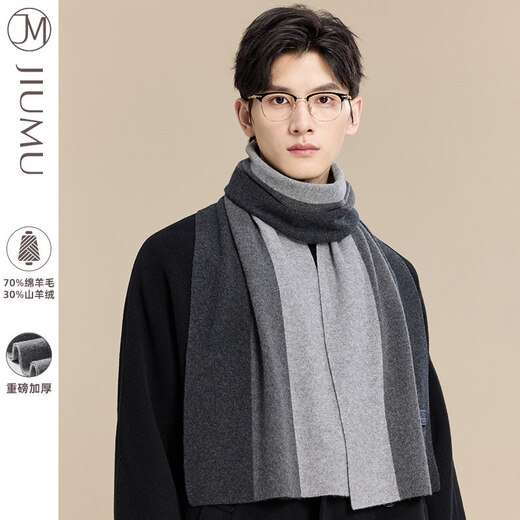 JIUMU men's scarf-like winter thickened warm scarf for boyfriend and elders gift box gray-gift box