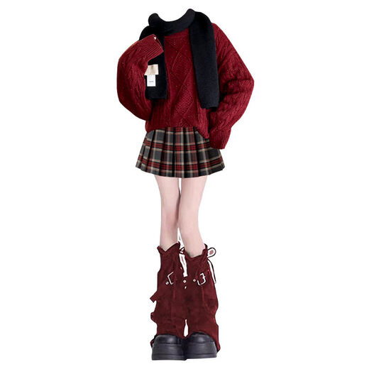 Yoyo one New Year's greetings girl's winter suit children's 2025 New Year's clothes autumn and winter sweater red dress Christmas 19741 red + 4512 red not including scarf 170 cm