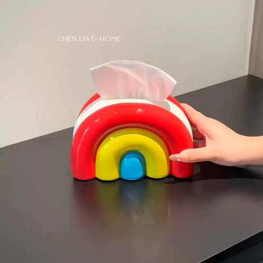 Yusenyi Rainbow high-end hygienic household tissue ceramic paper box creative box-like living room napkin storage box desktop decoration rainbow tissue box (red and yellow)
