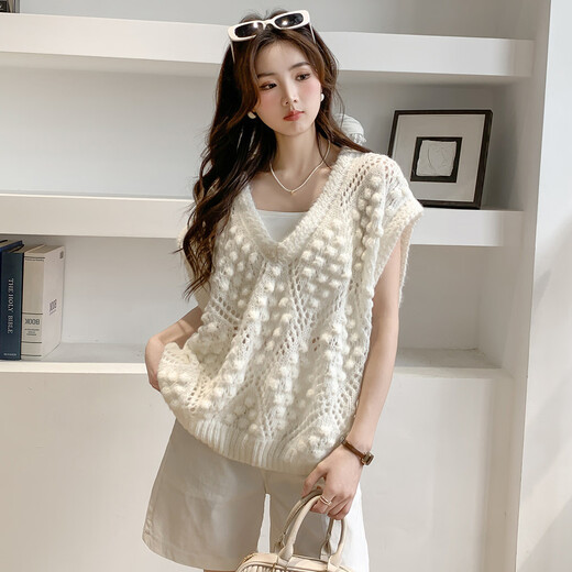 Ives (ITISF4) lazy temperament vest spring and summer loose and chic sleeveless vest stacked vest jacket white one size