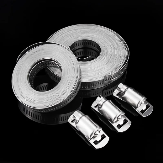 Jinchao 304 stainless steel homemade American hose hoop clamp large pipe clamp perforated steel belt pipe hoop coiled strap 2 meters + 5 hoop heads (1 set) 304