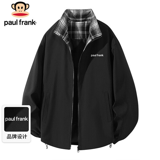 Paul Frank Jacket Men's Spring and Autumn Loose Stand Collar Bomber Jacket Men's Casual Sports Top Men's Black XL