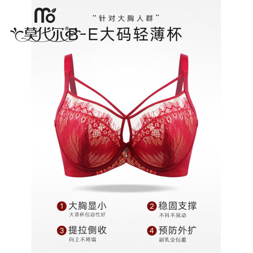 Modal Red Underwear Women's Birthday Festive Sexy Lace Bra Set Gathering Up Anti-Sagging Big Breasts Showing Small Thin Bra Burgundy (Set) 75C 34
