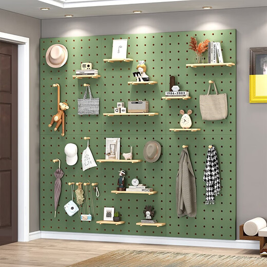 Musong perforated board storage rack, custom punch-free accessories, wooden wall storage rack, entrance wall decoration display rack, 10 wooden sticks, price calculated based on square meter