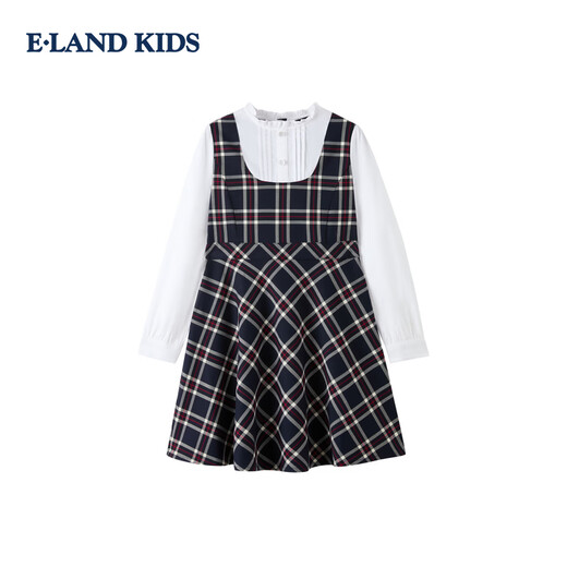 E LAND KIDS children's clothing girls dress 26 spring new college style British plaid fake two-piece skirt Navy navy/59 110