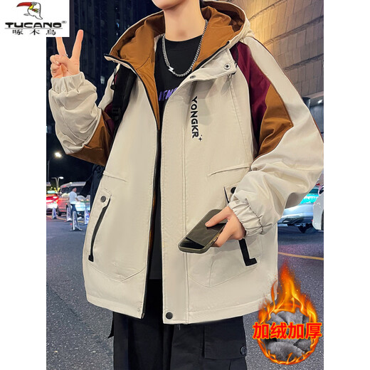 Woodpecker (TUCANO) autumn and winter velvet jacket for boys junior high school and high school students thickened cotton coat teenagers handsome big boy men's jacket JR8889 red (single jacket) velvet thickened 3XL 150-170Jin Jin is equal to about 0.5 kg