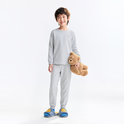 Anne's men's and women's clothing cotton bottoming autumn clothes and pants set 2026 spring new long-sleeved pajamas and pants home clothes light lotus gray 120