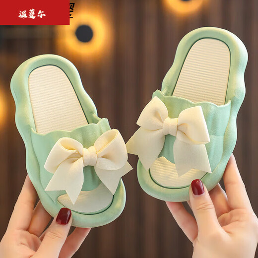 Duanmuxi Big Children's Slippers 10 to 15 Years Old Girls' Slippers Girls' Slippers Indoor Non-slip Anti-Internet Celebrity Princess Style Girls 04 White-Bow Tie 34-35 Sizes Inner Length 20cm Children's Style